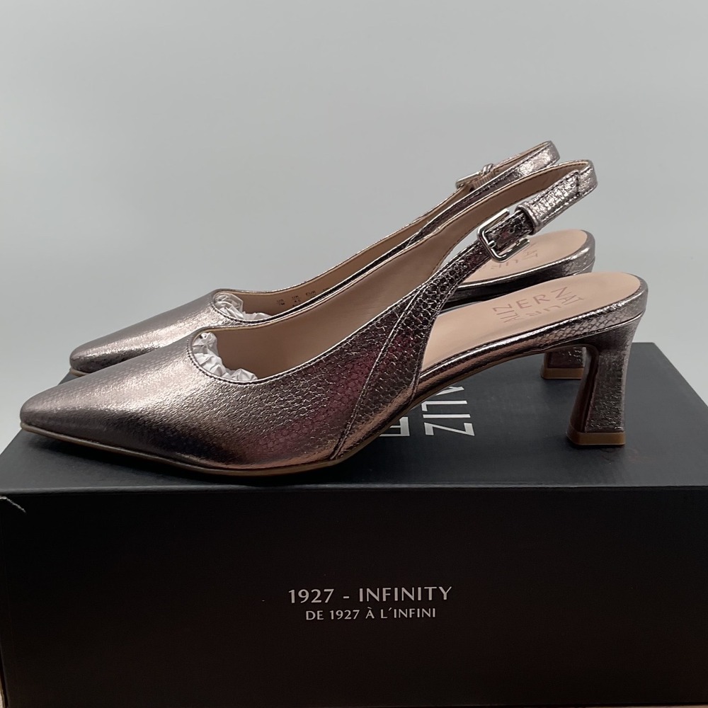 Naturalizer Tansy Metallic Pewter Slingback Kitten Heel Pumps Womens Size 7M